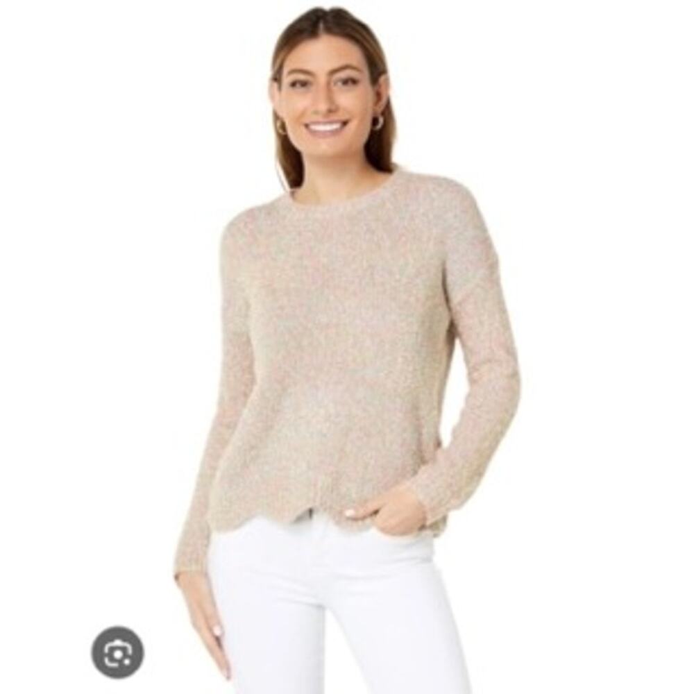 Lilly Pulitzer Sweater Womens Med Rainbow Metallic Gliana Scalloped Hem Glitter